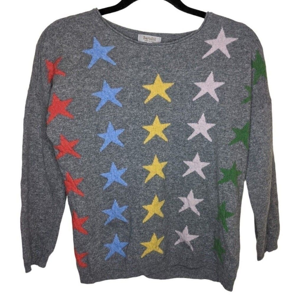 Bartolini Women's Sweater Gray Wool Cashmere Blend Novelty Print Large